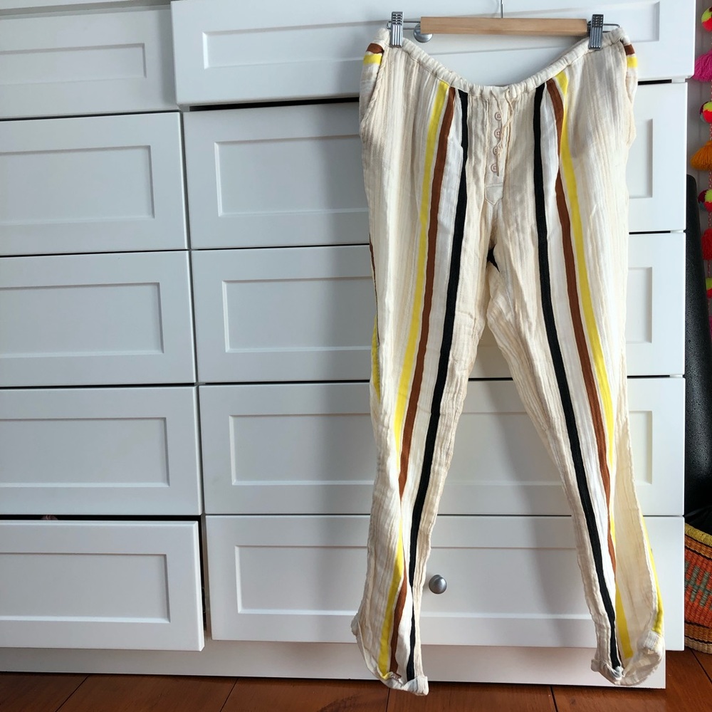 Ace & Jig Cream Striped Track Pants with Yellow, Brown & Black Stripes